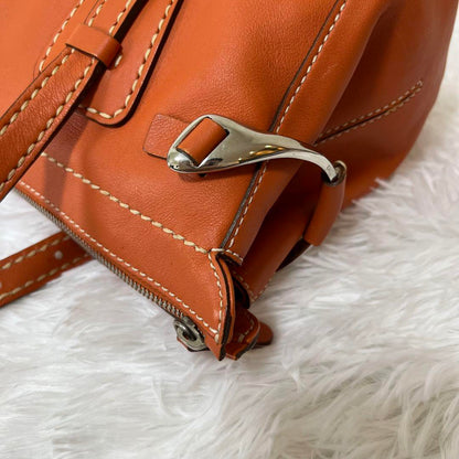 TOD'S Hand Bag Tote Purse Mini Boston Bag Leather Orange Authentic