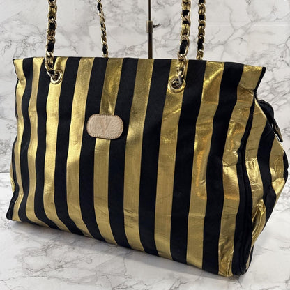 Valentino Garavani Shoulder Bag Purse Logo Black Gold Authentic