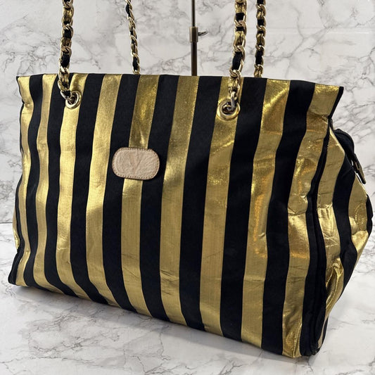 Valentino Garavani Shoulder Bag Purse Logo Black Gold Authentic