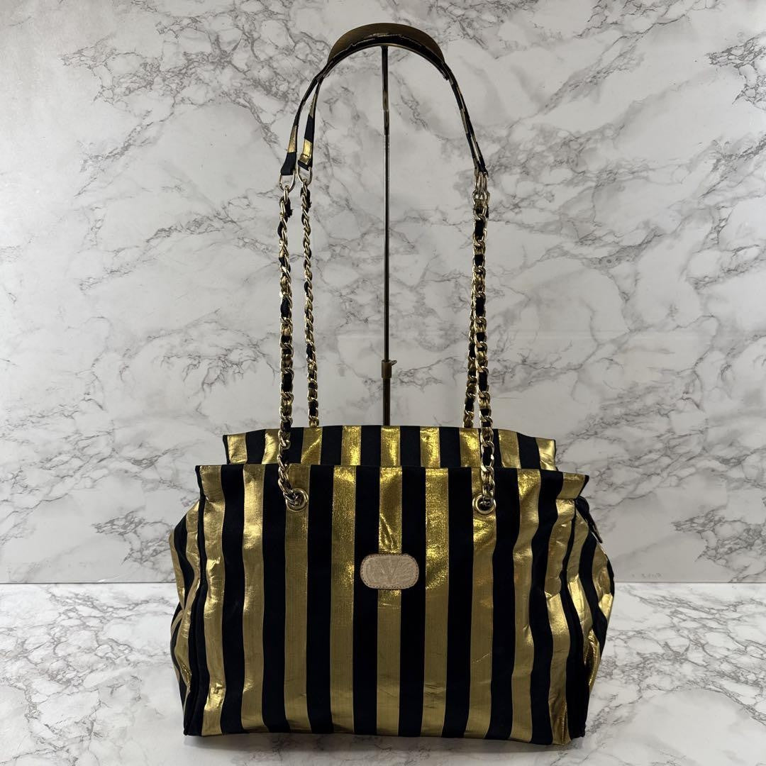 Valentino Garavani Shoulder Bag Purse Logo Black Gold Authentic