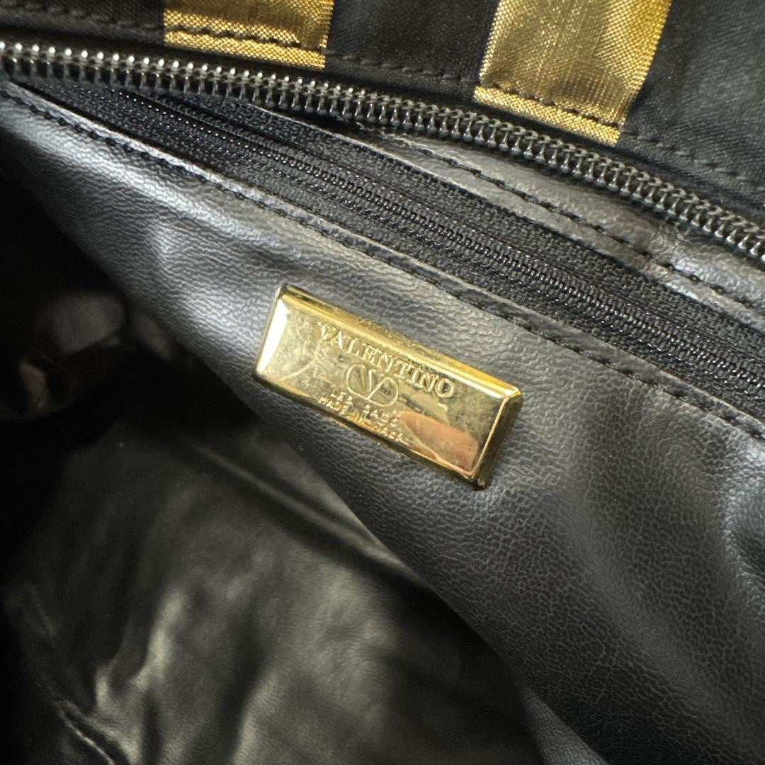 Valentino Garavani Shoulder Bag Purse Logo Black Gold Authentic
