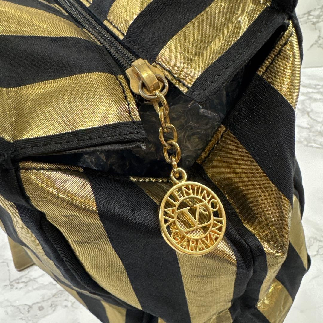 Valentino Garavani Shoulder Bag Purse Logo Black Gold Authentic