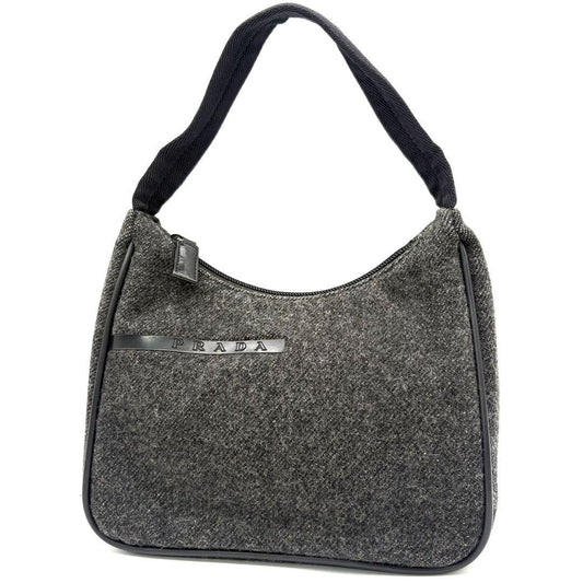 PRADA Shoulder Bag Purse Wool Black Gray Authentic