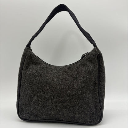 PRADA Shoulder Bag Purse Wool Black Gray Authentic