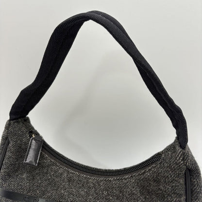 PRADA Shoulder Bag Purse Wool Black Gray Authentic