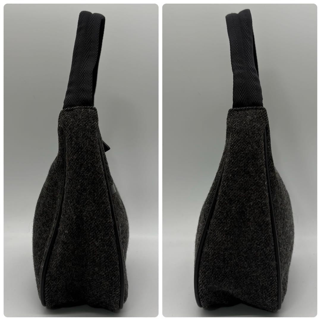 PRADA Shoulder Bag Purse Wool Black Gray Authentic