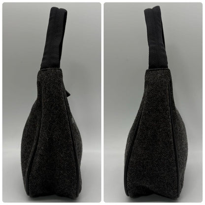PRADA Shoulder Bag Purse Wool Black Gray Authentic