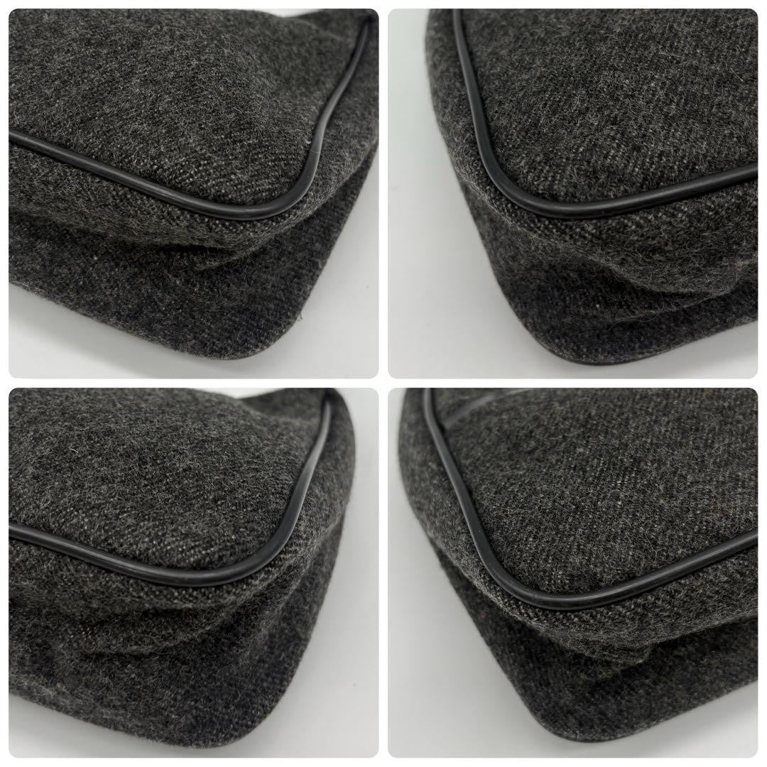 PRADA Shoulder Bag Purse Wool Black Gray Authentic