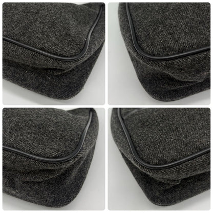 PRADA Shoulder Bag Purse Wool Black Gray Authentic