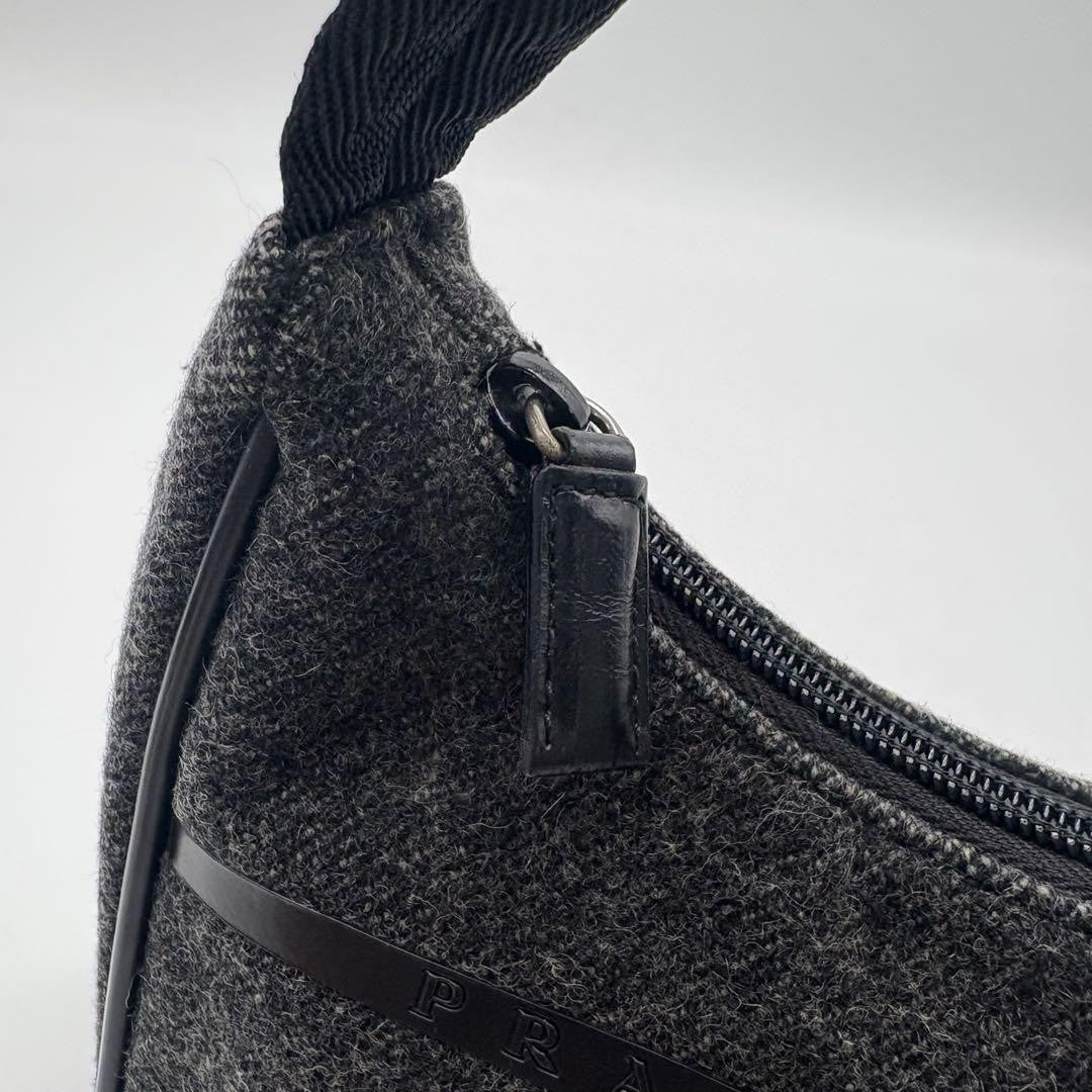 PRADA Shoulder Bag Purse Wool Black Gray Authentic