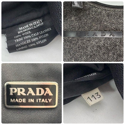PRADA Shoulder Bag Purse Wool Black Gray Authentic