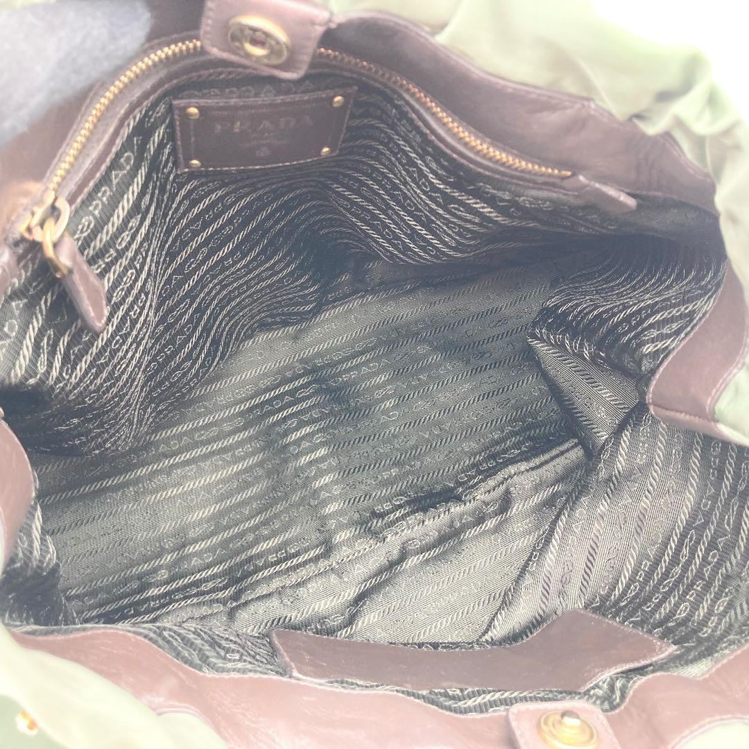 PRADA Shoulder Bag Purse 2way Nylon Jacquard Khaki Authentic