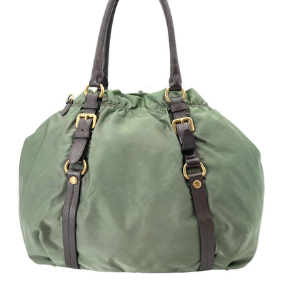 PRADA Shoulder Bag Purse 2way Nylon Jacquard Khaki Authentic