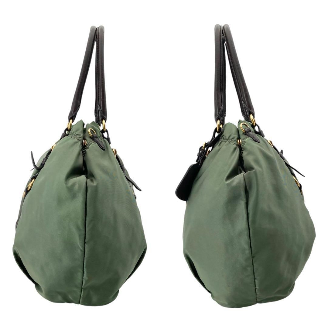 PRADA Shoulder Bag Purse 2way Nylon Jacquard Khaki Authentic