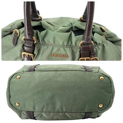 PRADA Shoulder Bag Purse 2way Nylon Jacquard Khaki Authentic