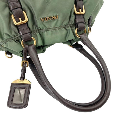PRADA Shoulder Bag Purse 2way Nylon Jacquard Khaki Authentic