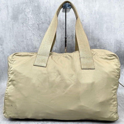 PRADA Hand Bag Tote Purse Boston Bag Logo Nylon Beige Authentic