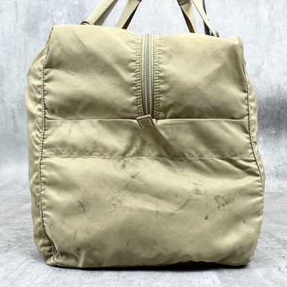 PRADA Hand Bag Tote Purse Boston Bag Logo Nylon Beige Authentic