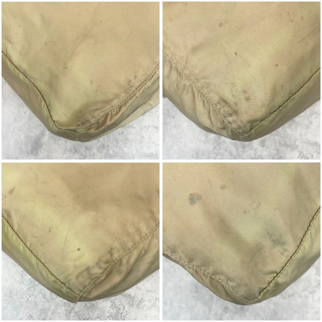 PRADA Hand Bag Tote Purse Boston Bag Logo Nylon Beige Authentic