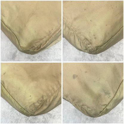 PRADA Hand Bag Tote Purse Boston Bag Logo Nylon Beige Authentic