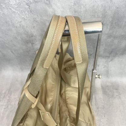 PRADA Hand Bag Tote Purse Boston Bag Logo Nylon Beige Authentic