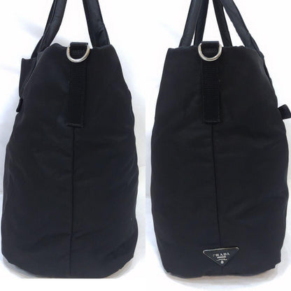 PRADA Hand Bag Tote Purse 2way Logo Nylon Leather Black Green Authentic