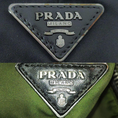 PRADA Hand Bag Tote Purse 2way Logo Nylon Leather Black Green Authentic