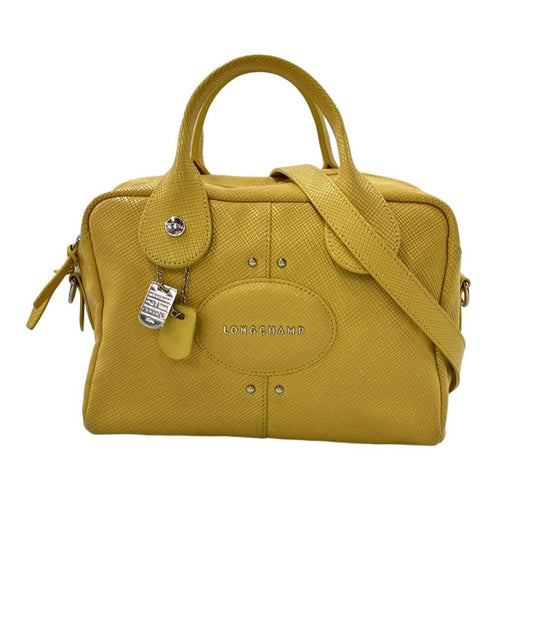 Longchamp Shoulder Bag Purse QUADRI convertible Yellow Women's Used Authentic