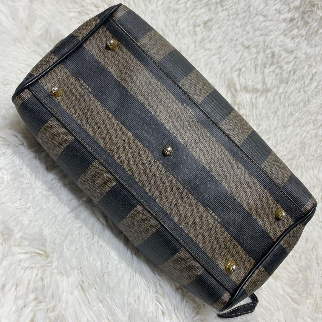 FENDI Shoulder Bag Purse 2way Pecan Leather PVC Black Khaki Authentic