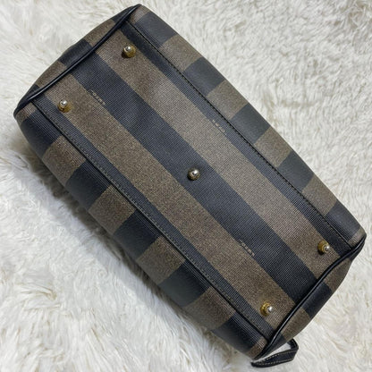 FENDI Shoulder Bag Purse 2way Pecan Leather PVC Black Khaki Authentic