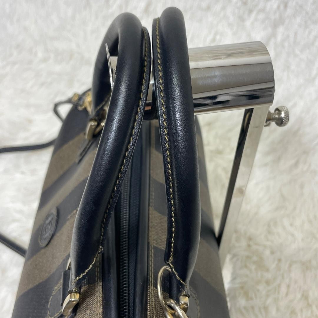 FENDI Shoulder Bag Purse 2way Pecan Leather PVC Black Khaki Authentic