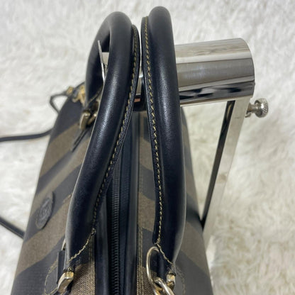 FENDI Shoulder Bag Purse 2way Pecan Leather PVC Black Khaki Authentic