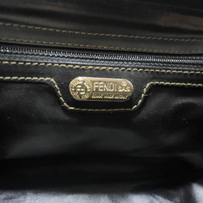 FENDI Shoulder Bag Purse 2way Pecan Leather PVC Black Khaki Authentic