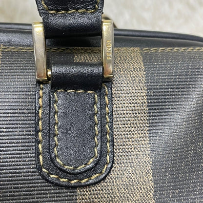 FENDI Shoulder Bag Purse 2way Pecan Leather PVC Black Khaki Authentic