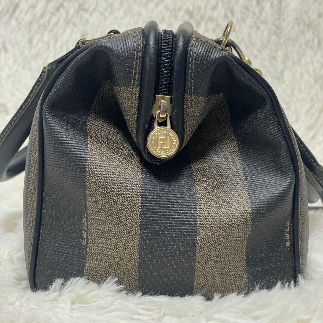 FENDI Shoulder Bag Purse 2way Pecan Leather PVC Black Khaki Authentic