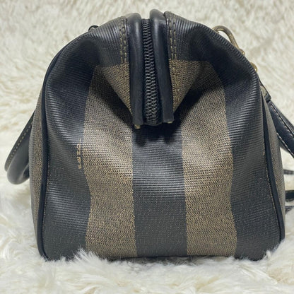 FENDI Shoulder Bag Purse 2way Pecan Leather PVC Black Khaki Authentic