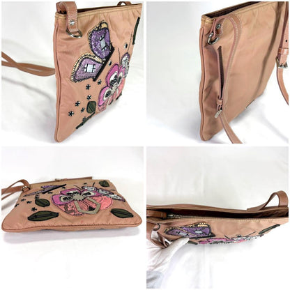 PRADA Shoulder Bag Purse Logo Nylon Leather Beige Pink Authentic