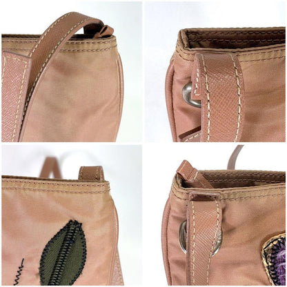 PRADA Shoulder Bag Purse Logo Nylon Leather Beige Pink Authentic