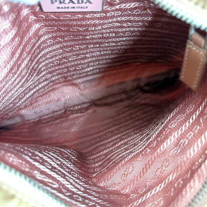 PRADA Shoulder Bag Purse Logo Nylon Leather Beige Pink Authentic