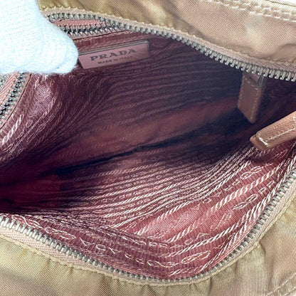 PRADA Shoulder Bag Purse Logo Nylon Leather Beige Pink Authentic