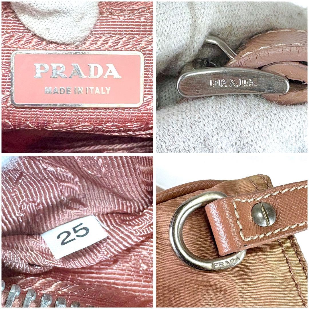 PRADA Shoulder Bag Purse Logo Nylon Leather Beige Pink Authentic