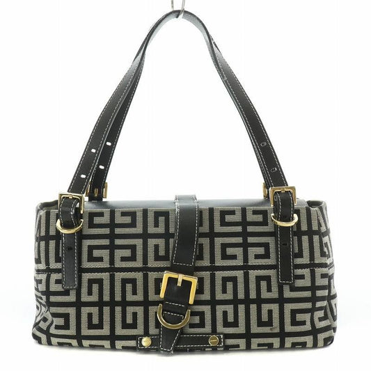 GIVENCHY Hand Bag Tote Purse Canvas Leather Gray Black Authentic
