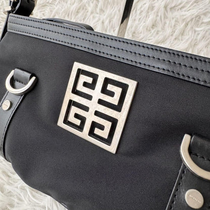 GIVENCHY Hand Bag Tote Purse Nylon Leather Black Authentic