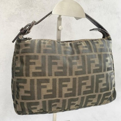 FENDI Pouch FF Zucca Pouch  Cosmetic Canvas Beige Brown Vintage Authentic