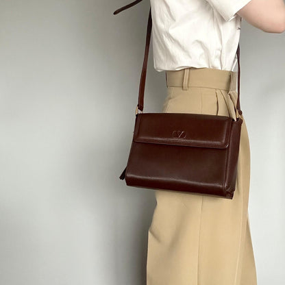 Valentino Garavani Bag Tassel Logo Shoulder Purse Leather Brown Gold Authentic