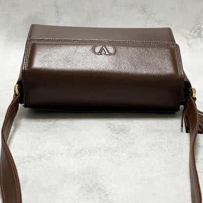 Valentino Garavani Bag Tassel Logo Shoulder Purse Leather Brown Gold Authentic