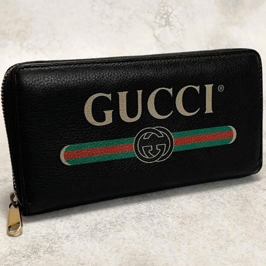 GUCCI Wallet Vintage Logo Sherry Line Interlocking GG Purse Round Zip Long Black