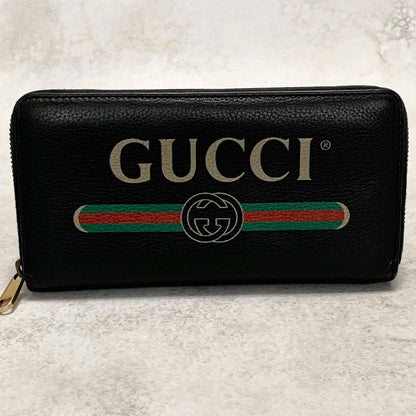 GUCCI Wallet Vintage Logo Sherry Line Interlocking GG Purse Round Zip Long Black