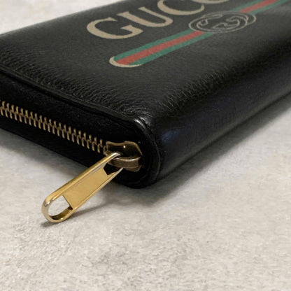 GUCCI Wallet Vintage Logo Sherry Line Interlocking GG Purse Round Zip Long Black