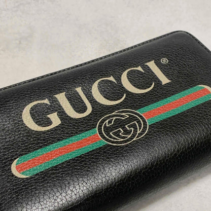 GUCCI Wallet Vintage Logo Sherry Line Interlocking GG Purse Round Zip Long Black